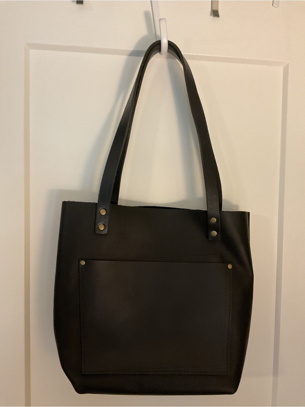 PLG Black leather Tote with Front Pocket - Minimal Shoulder Bag